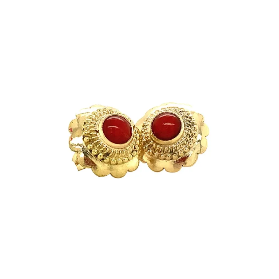 gold_ear_studs_with_blood_2-3.webp Gold ear studs with blood coral 14 krt>Vintage Jewellery Outlet