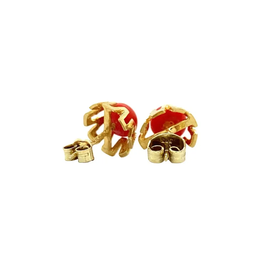 gold_ear_studs_with_blood_4-6.webp Gold ear studs with blood coral 14 krt>Vintage Jewellery New