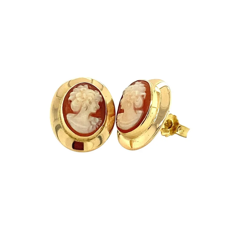 Gold ear studs with cameo 18 krt>Vintage Jewellery Outlet