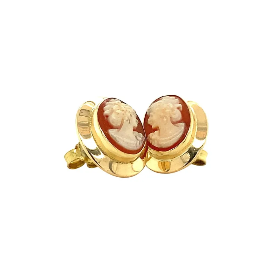 Gold ear studs with cameo 18 krt>Vintage Jewellery Outlet