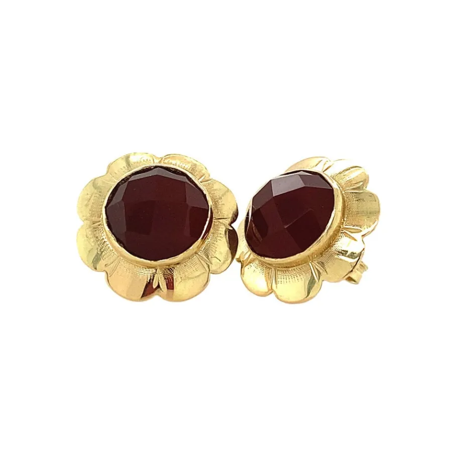 Gold ear studs with carnelian 14 krt>Vintage Jewellery Hot