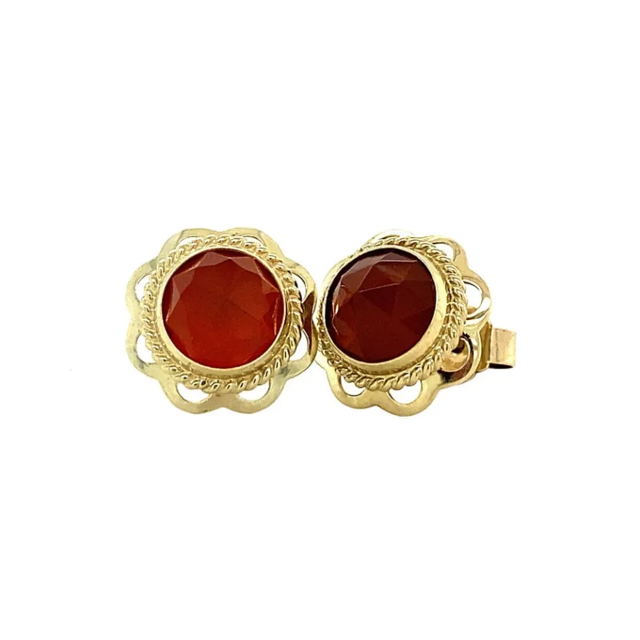 Gold ear studs with carnelian 14 krt>Vintage Jewellery Online