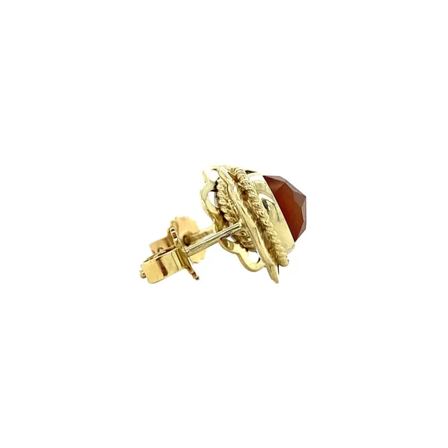gold_ear_studs_with_carne_3.webp Gold ear studs with carnelian 14 krt>Vintage Jewellery Online