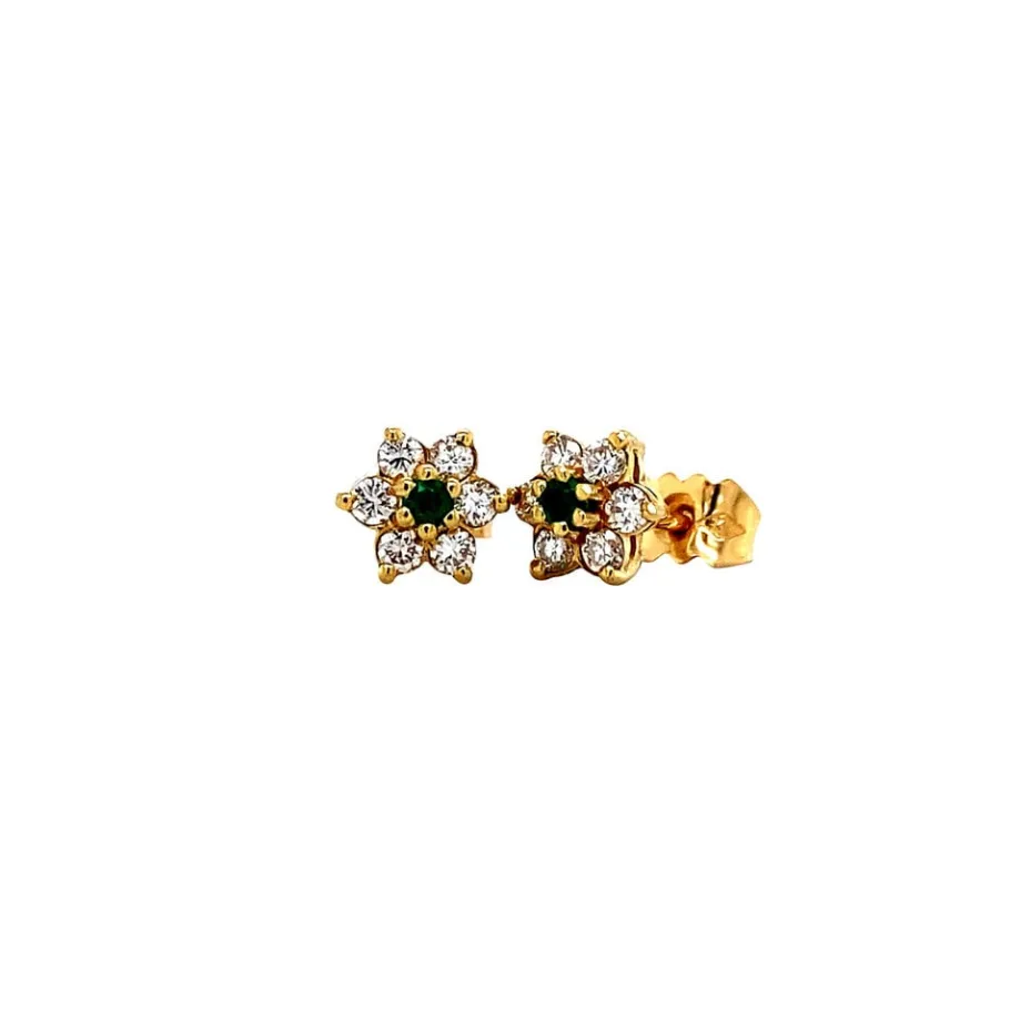 Gold ear studs with coloured stone and mossanite 18 krt>Vintage Jewellery Outlet