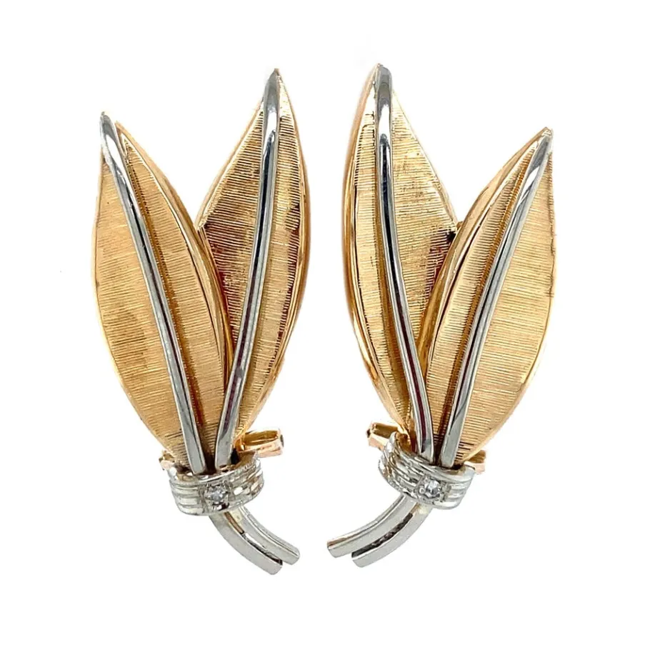 Gold ear studs with diamond 18 krt>Vintage Jewellery Clearance