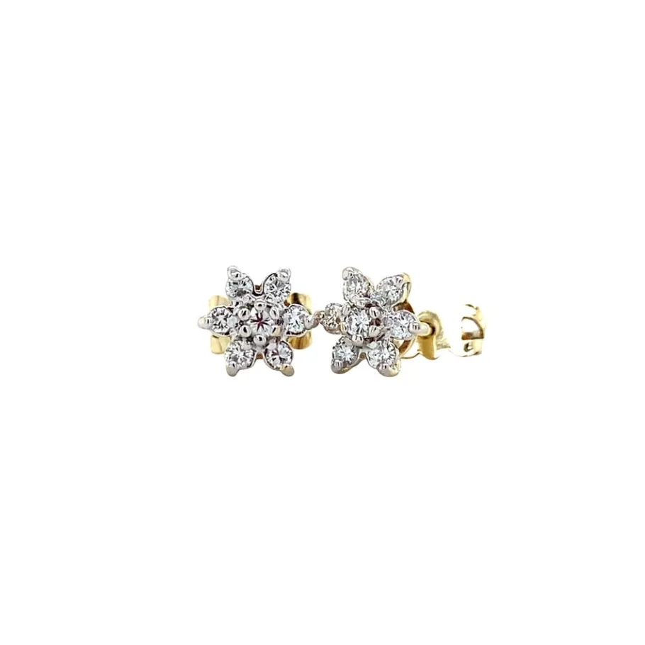 Gold ear studs with diamond 14 krt>Vintage Jewellery Hot