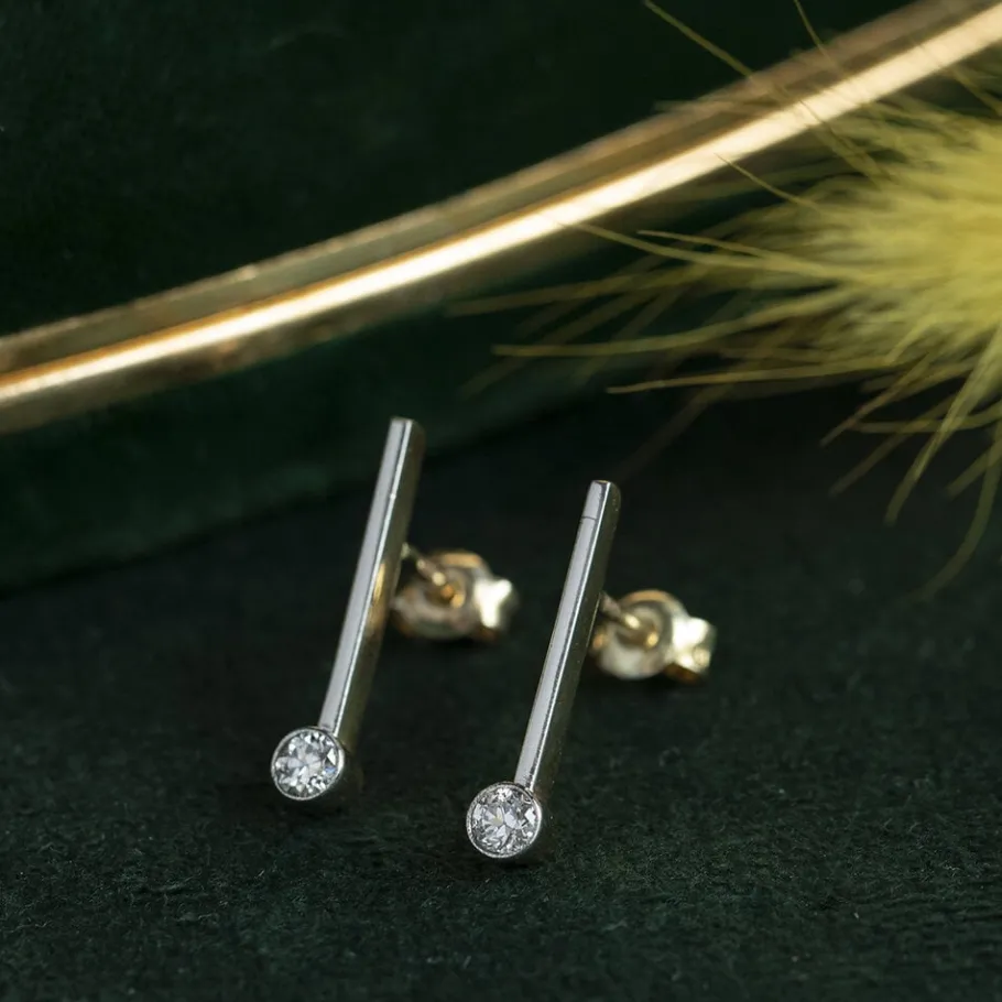 Gold ear studs with diamond 14 krt/900>Vintage Jewellery Online