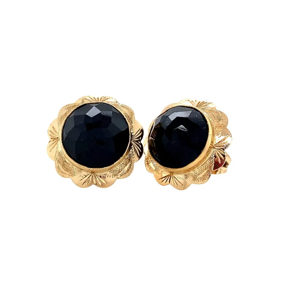 Gold ear studs with garnet 14 krt>Vintage Jewellery New