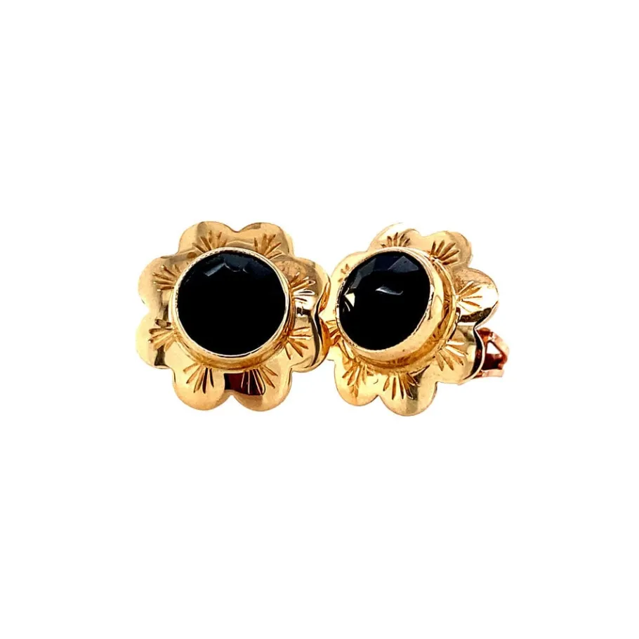 Gold ear studs with garnet 14 krt>Vintage Jewellery Best