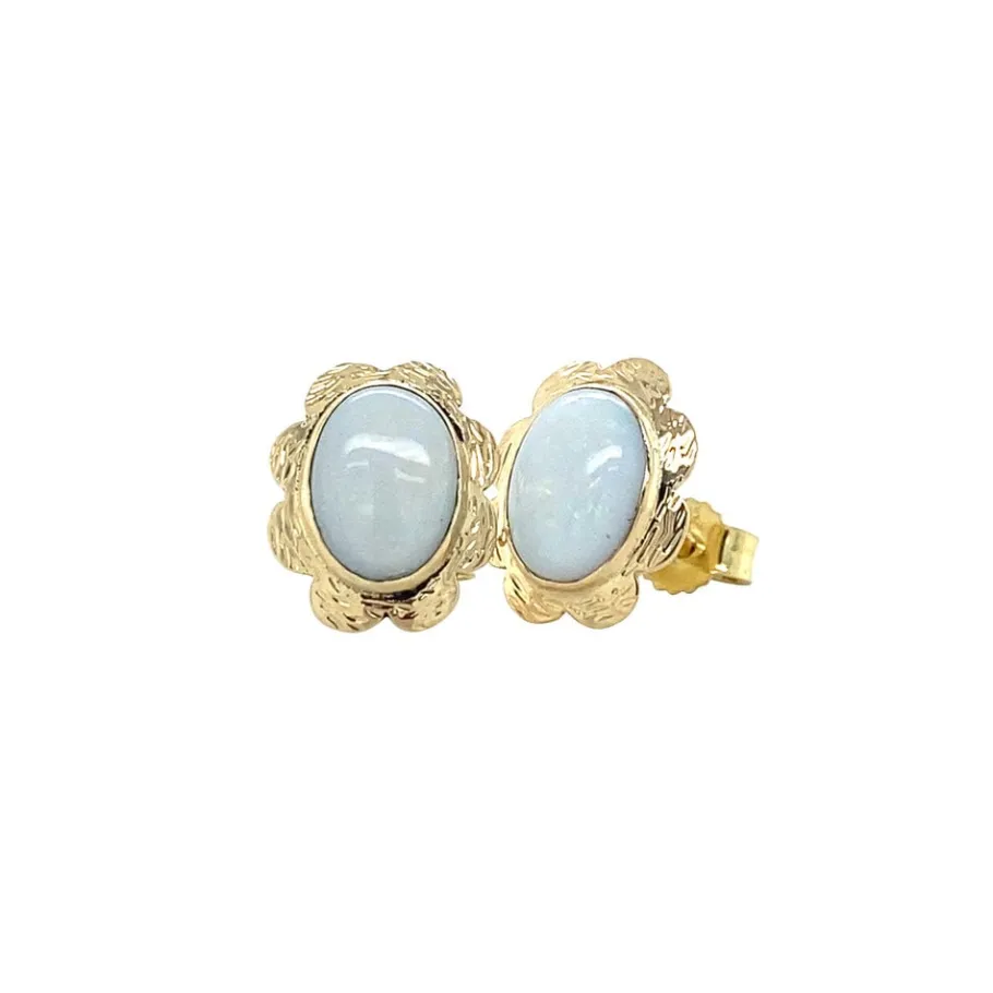 Gold ear studs with opal 14 krt>Vintage Jewellery New