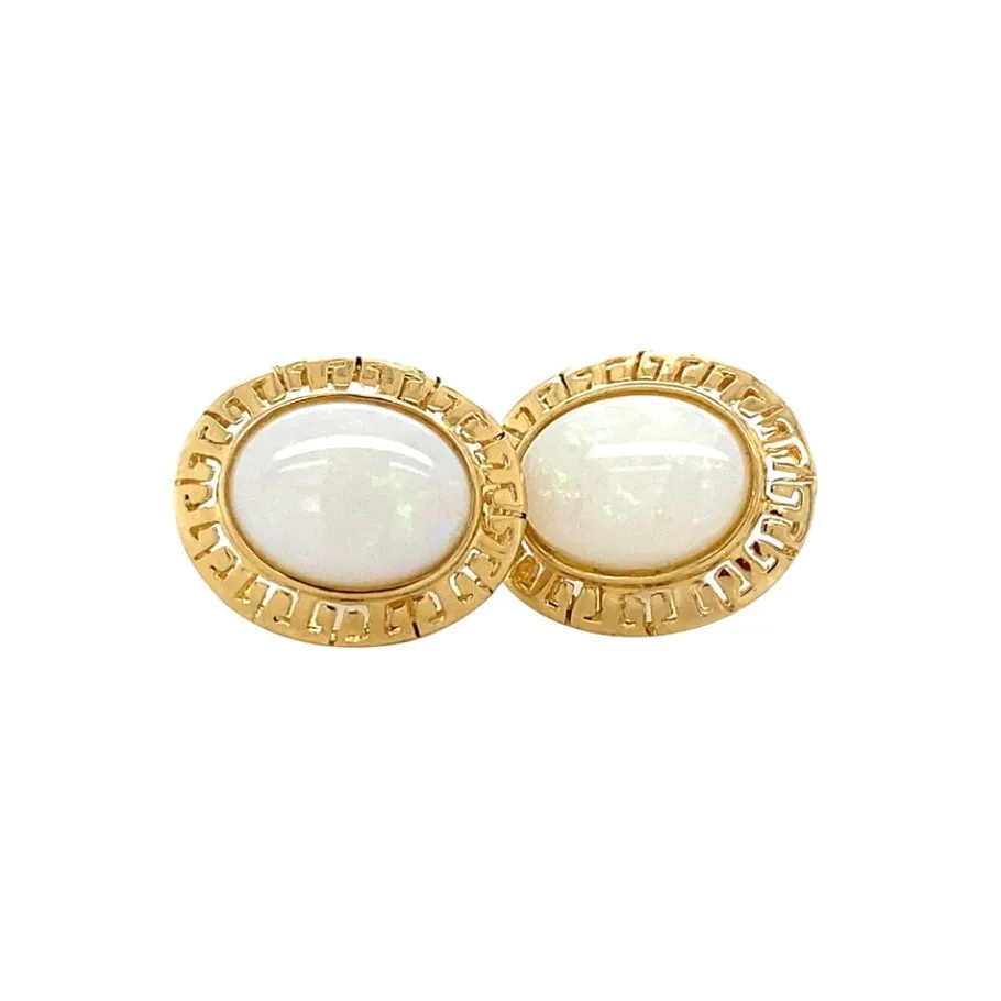 Gold ear studs with opal 14 krt>Vintage Jewellery Fashion
