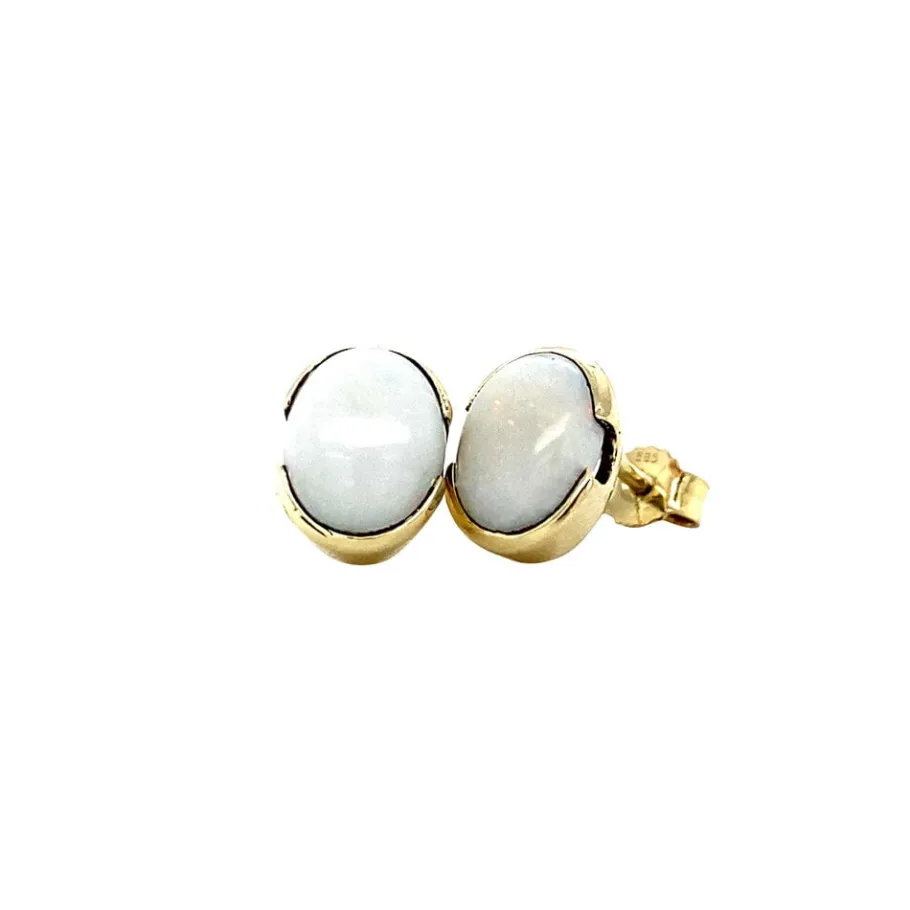 Gold ear studs with opal 14 krt>Vintage Jewellery Online