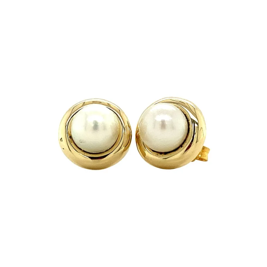 Gold ear studs with pearl 14 krt>Vintage Jewellery Sale