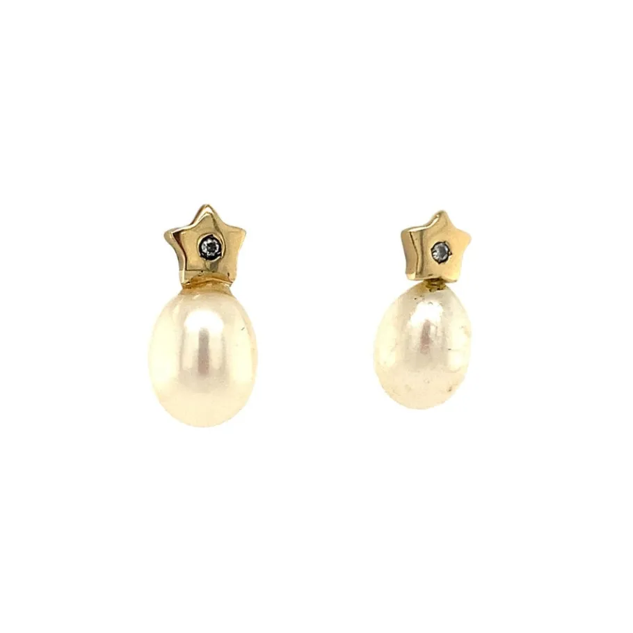 gold_ear_studs_with_pearl_2-1.webp Gold ear studs with pearl and zirconia 14 krt>Vintage Jewellery Online