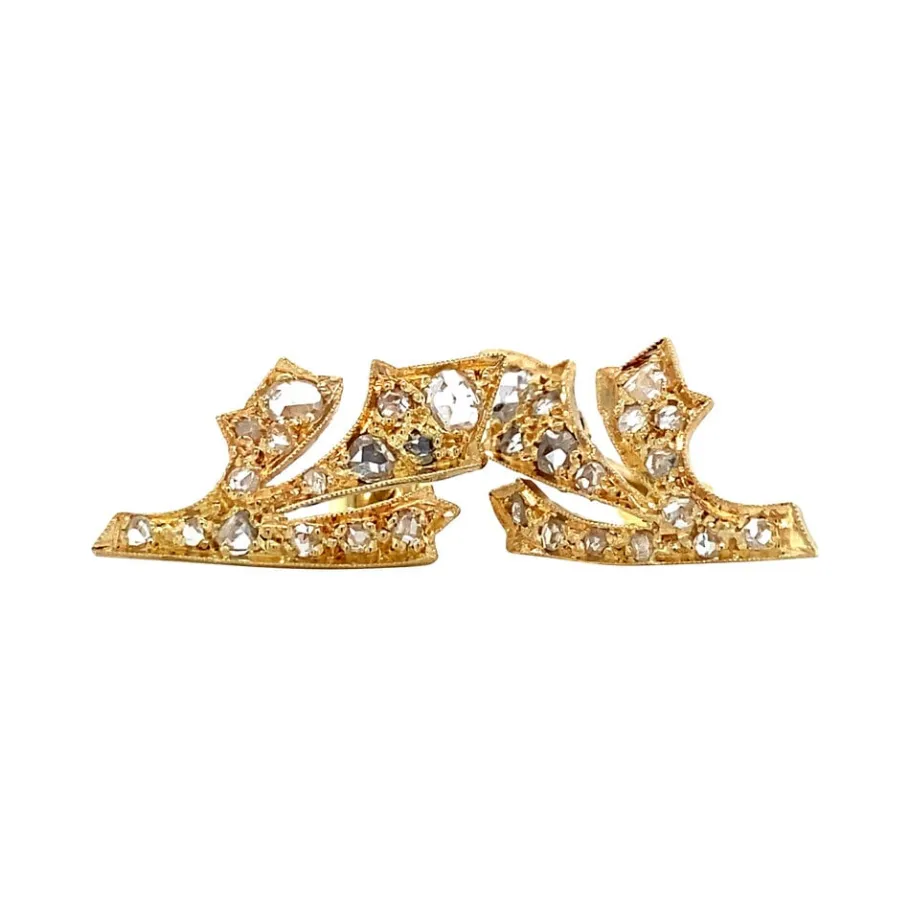 Gold ear studs with rose diamond 14 krt>Vintage Jewellery Fashion