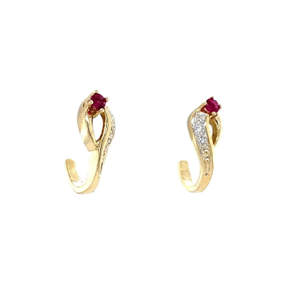 gold_ear_studs_with_ruby__2.webp Gold ear studs with ruby and diamond 14 krt>Vintage Jewellery Online