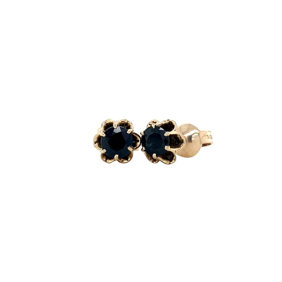 Gold ear studs with sapphire 14 krt>Vintage Jewellery Fashion