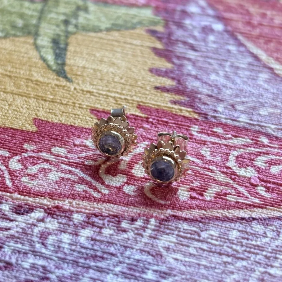 Gold ear studs with spinel 14 krt>Vintage Jewellery Hot