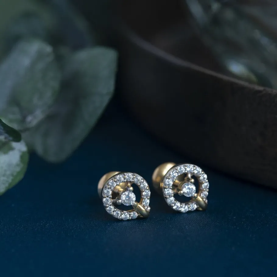 Gold ear studs with zirconia 22 krt>Vintage Jewellery Outlet