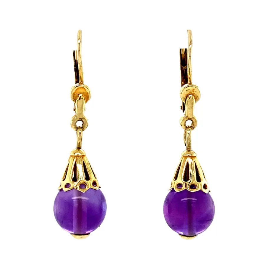 Gold earrings with amethyst 14 krt>Vintage Jewellery New