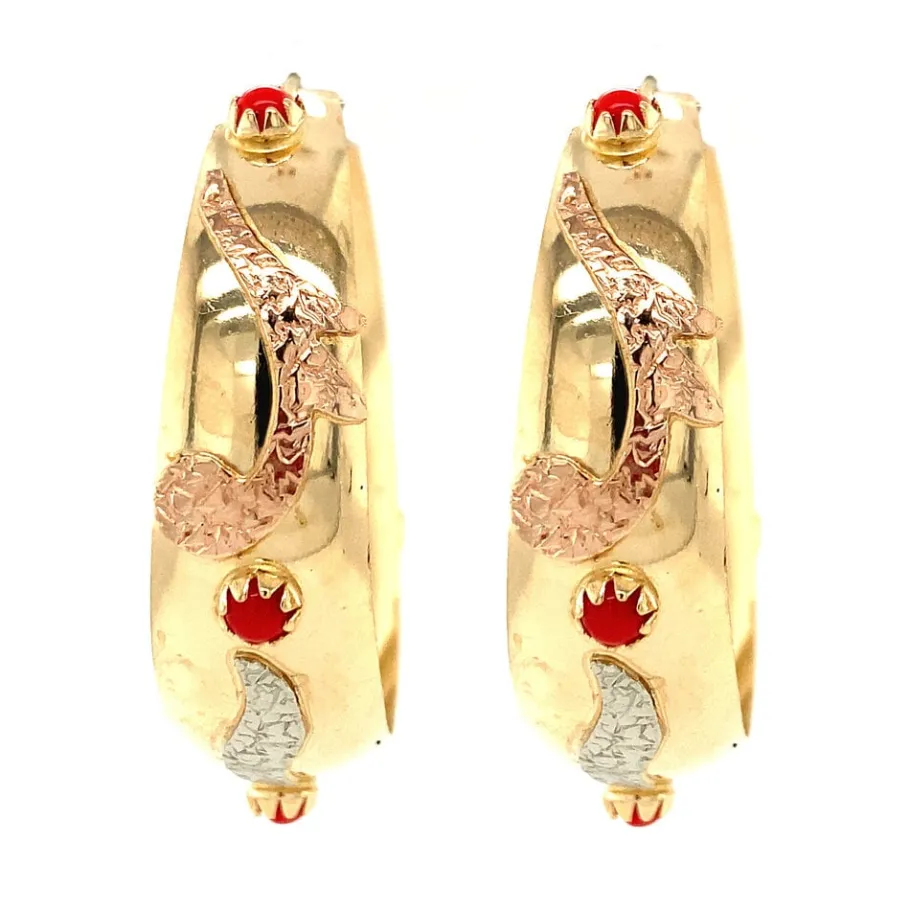 Gold earrings with blood coral 18 krt>Vintage Jewellery Clearance