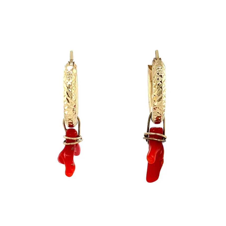Gold earrings with blood coral 14 krt>Vintage Jewellery Sale
