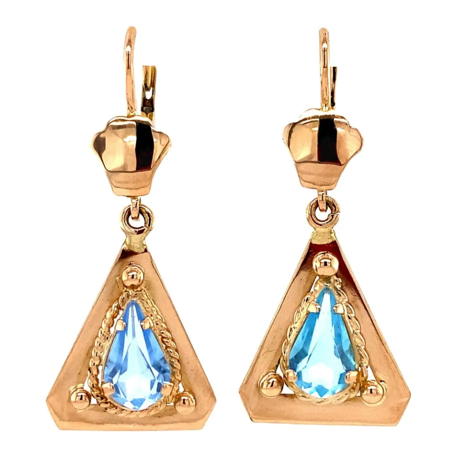 Gold earrings with blue colour stone 18 krt>Vintage Jewellery Online