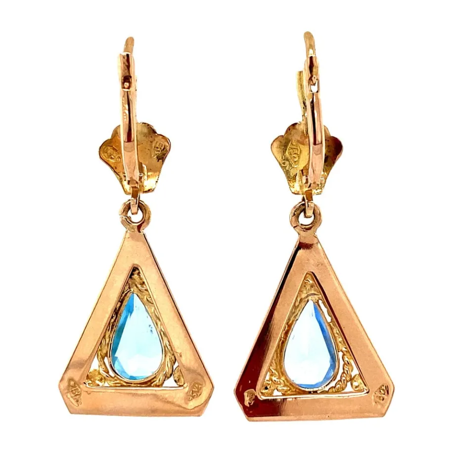 gold_earrings_with_blue_c_4.webp Gold earrings with blue colour stone 18 krt>Vintage Jewellery Online