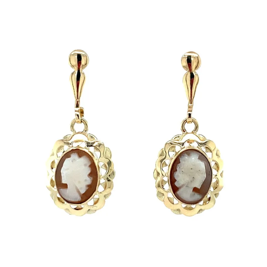 Gold earrings with cameo 14 krt>Vintage Jewellery Fashion