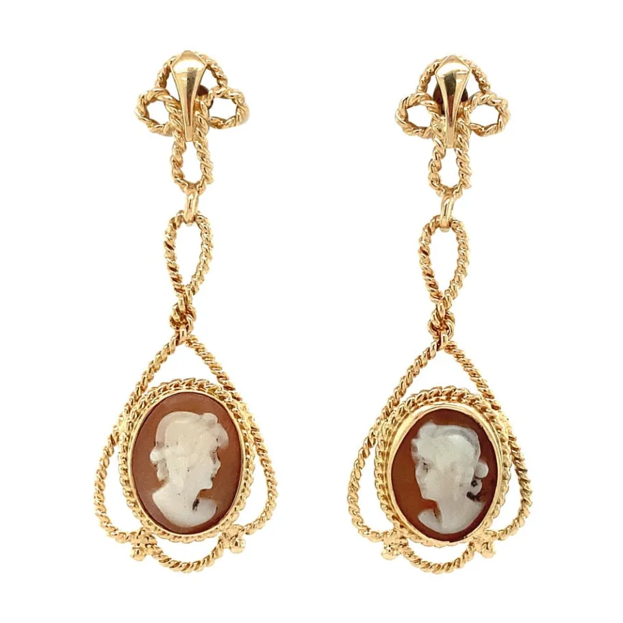 Gold earrings with cameo 14 krt>Vintage Jewellery Outlet