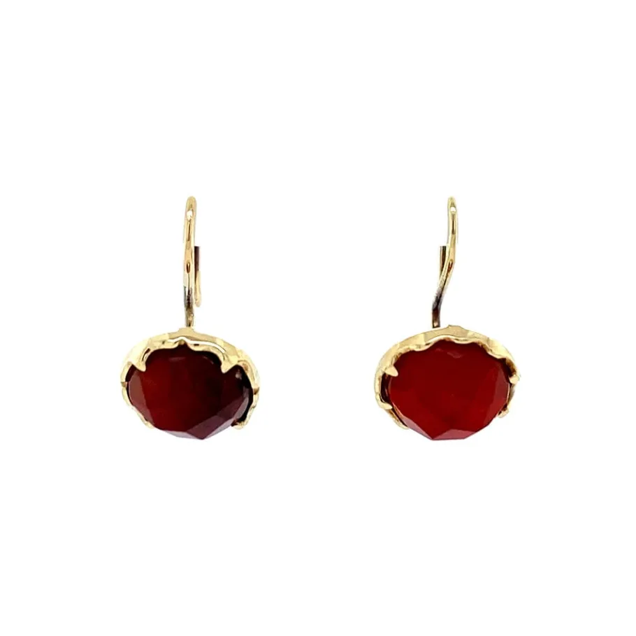 Gold earrings with carnelian 14 krt>Vintage Jewellery Sale