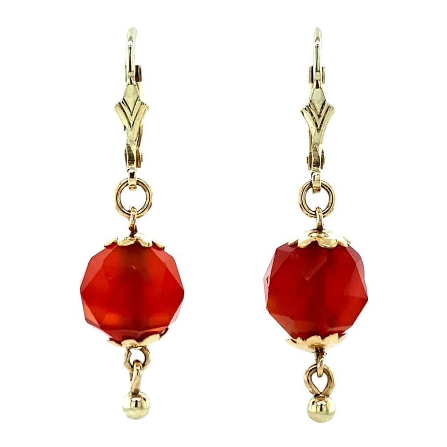 Gold earrings with carnelian 14 krt>Vintage Jewellery Fashion