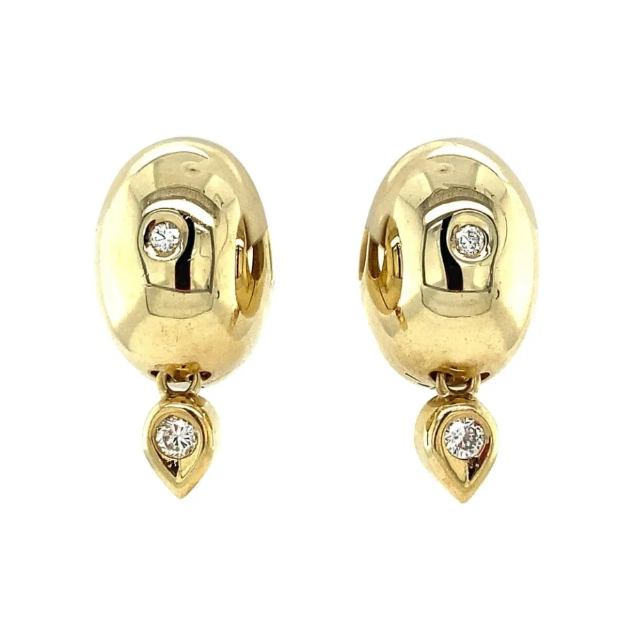 Gold earrings with diamonds 14 krt>Vintage Jewellery Outlet