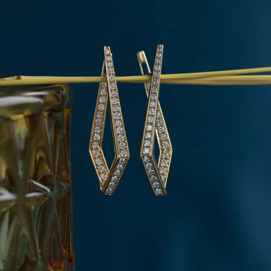 Gold earrings with diamonds 18 krt>Vintage Jewellery Sale