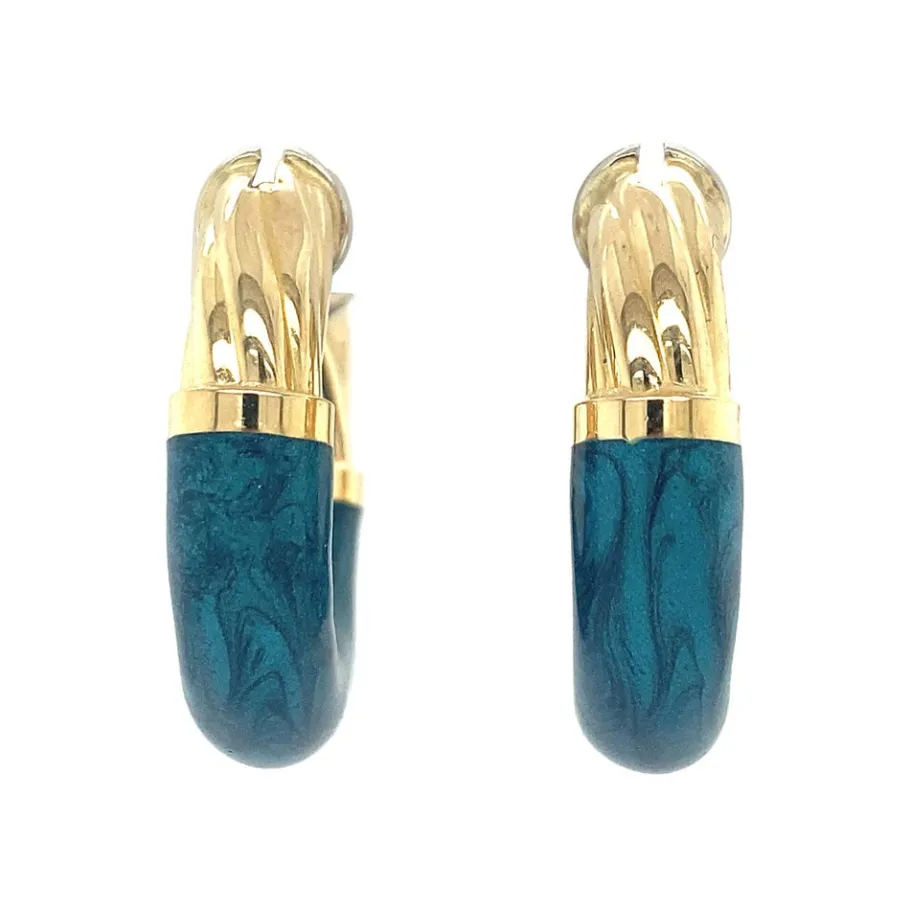 Gold earrings with enamel 18 krt>Vintage Jewellery Fashion