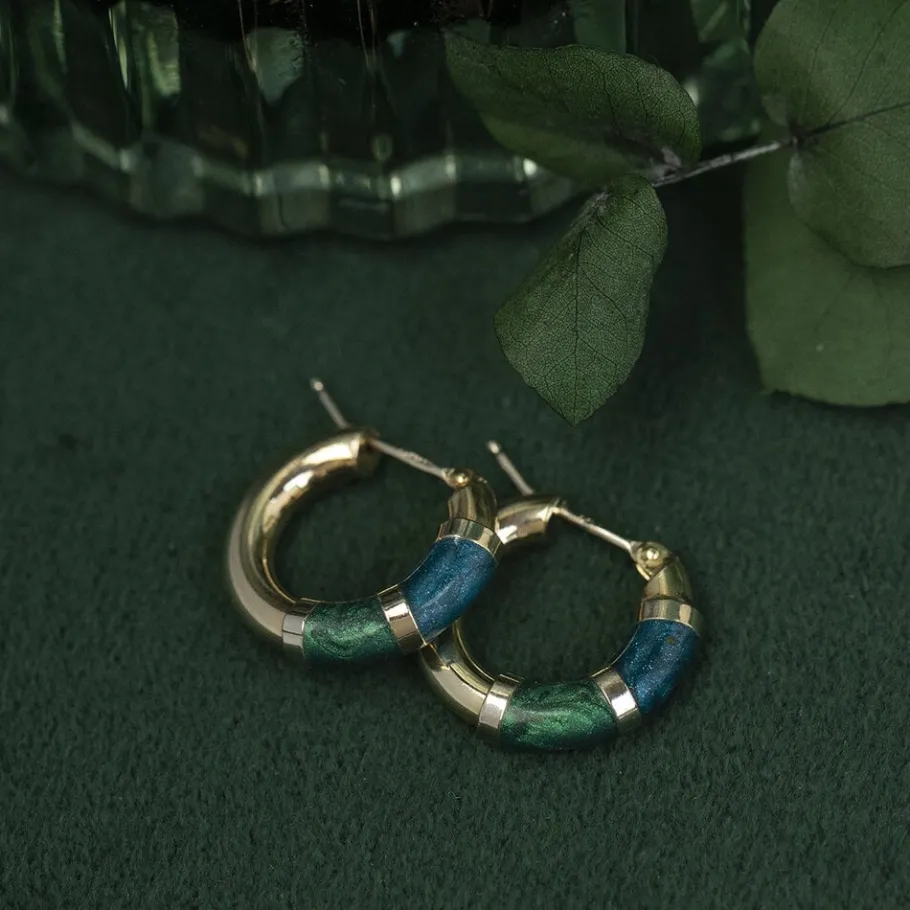 Gold earrings with enamel 14 krt>Vintage Jewellery Clearance