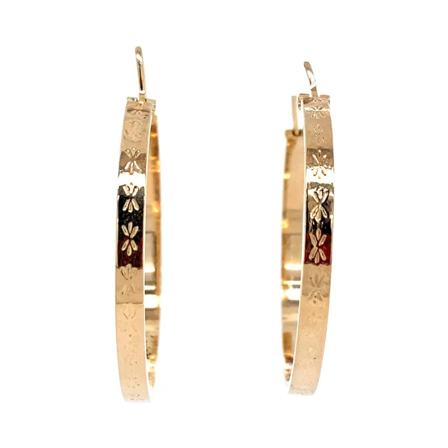 Gold earrings with engraving 14 krt>Vintage Jewellery Sale