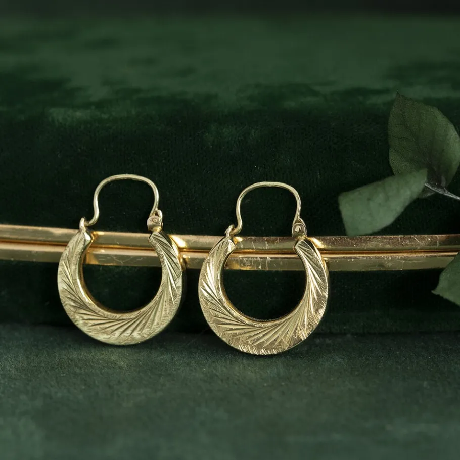 Gold earrings with engraving 14 krt>Vintage Jewellery Fashion
