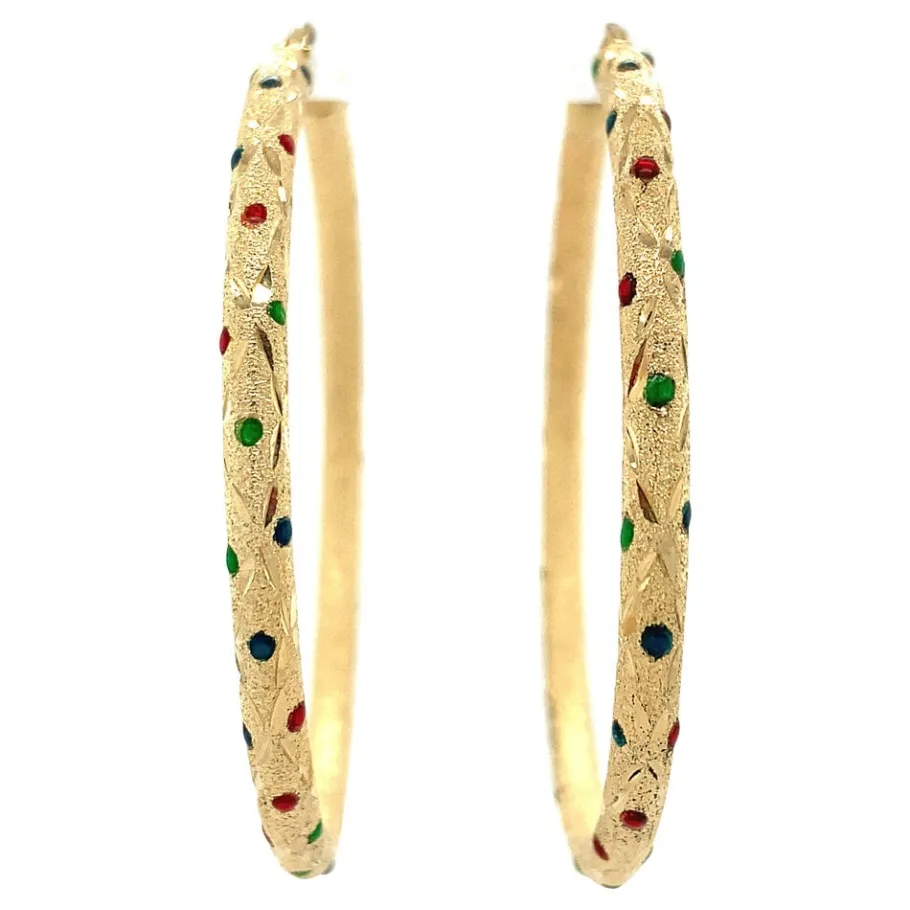 Gold earrings with glass stone 14 krt>Vintage Jewellery Online