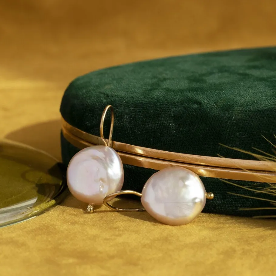 Gold earrings with pearl 14 krt>Vintage Jewellery Discount