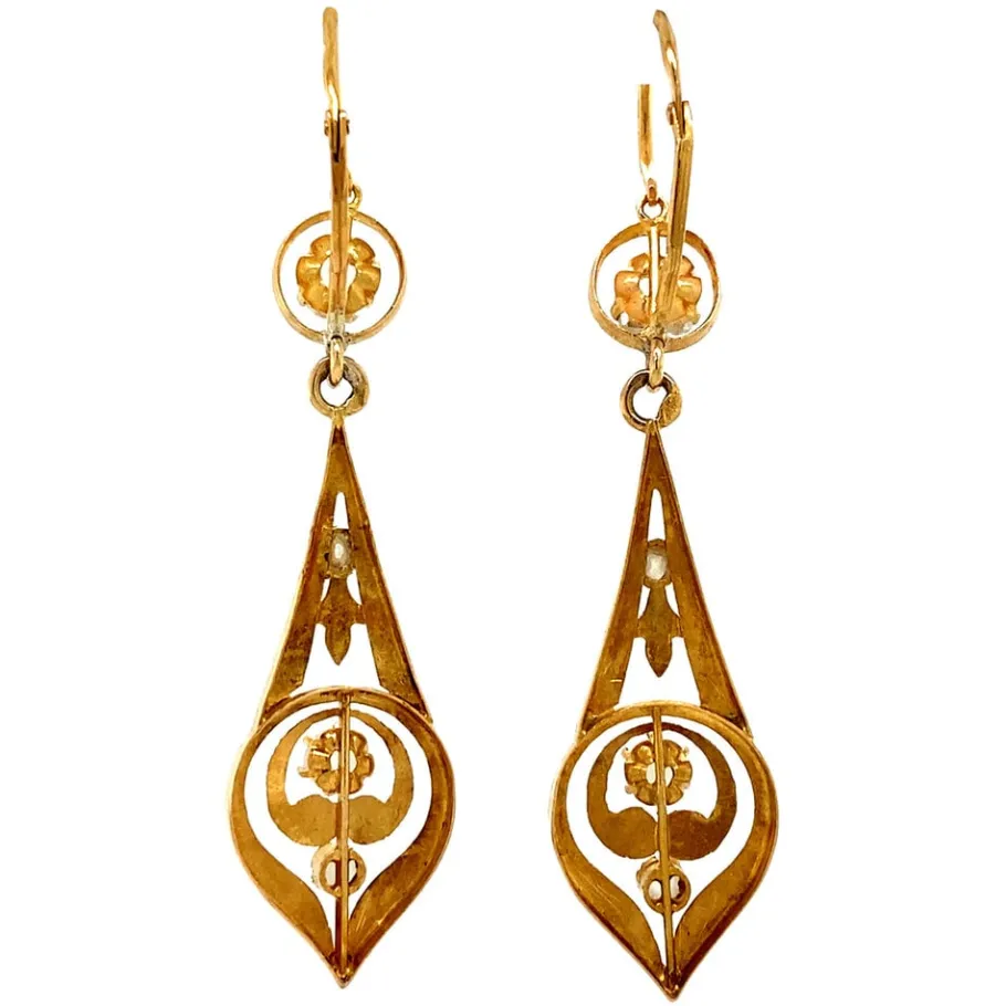 gold_earrings_with_pearl__4-1.webp Gold earrings with pearl and diamond 18 krt>Vintage Jewellery Best
