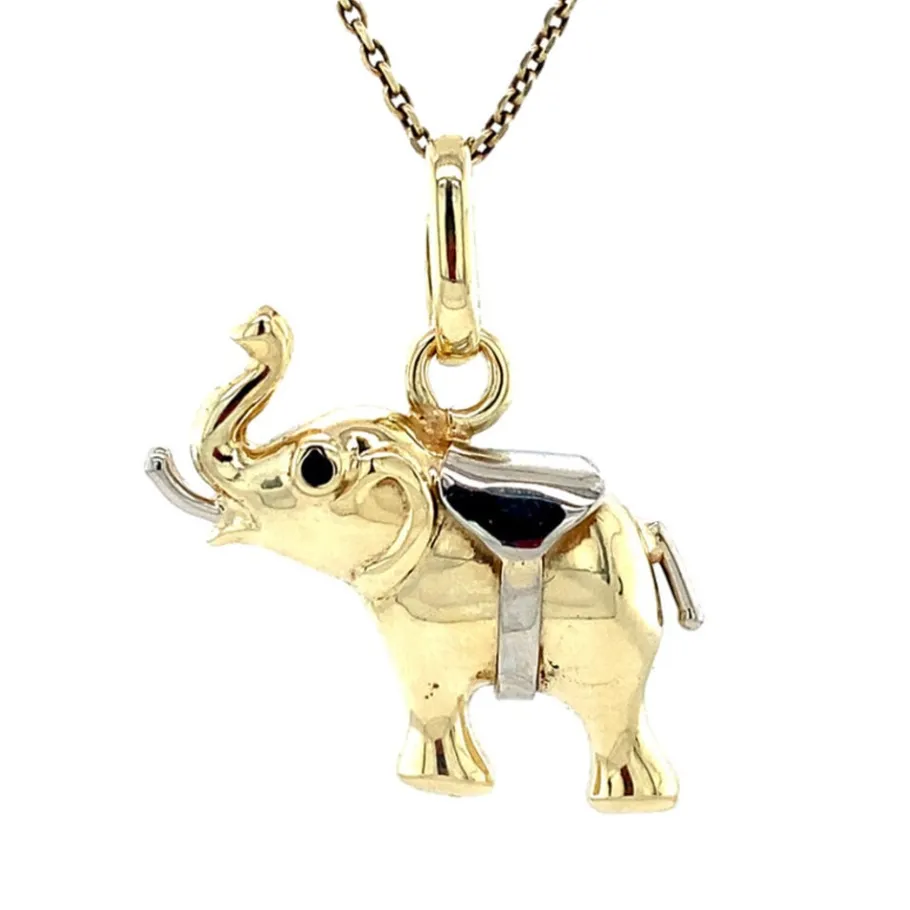Gold elephant pendant with sapphire 14 krt>Vintage Jewellery New