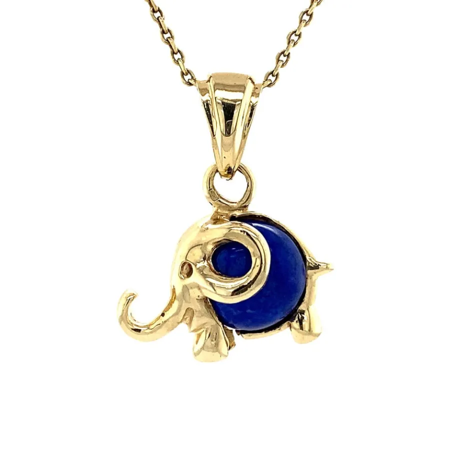 Gold elephant pendant with sodalite 14 krt>Vintage Jewellery Outlet