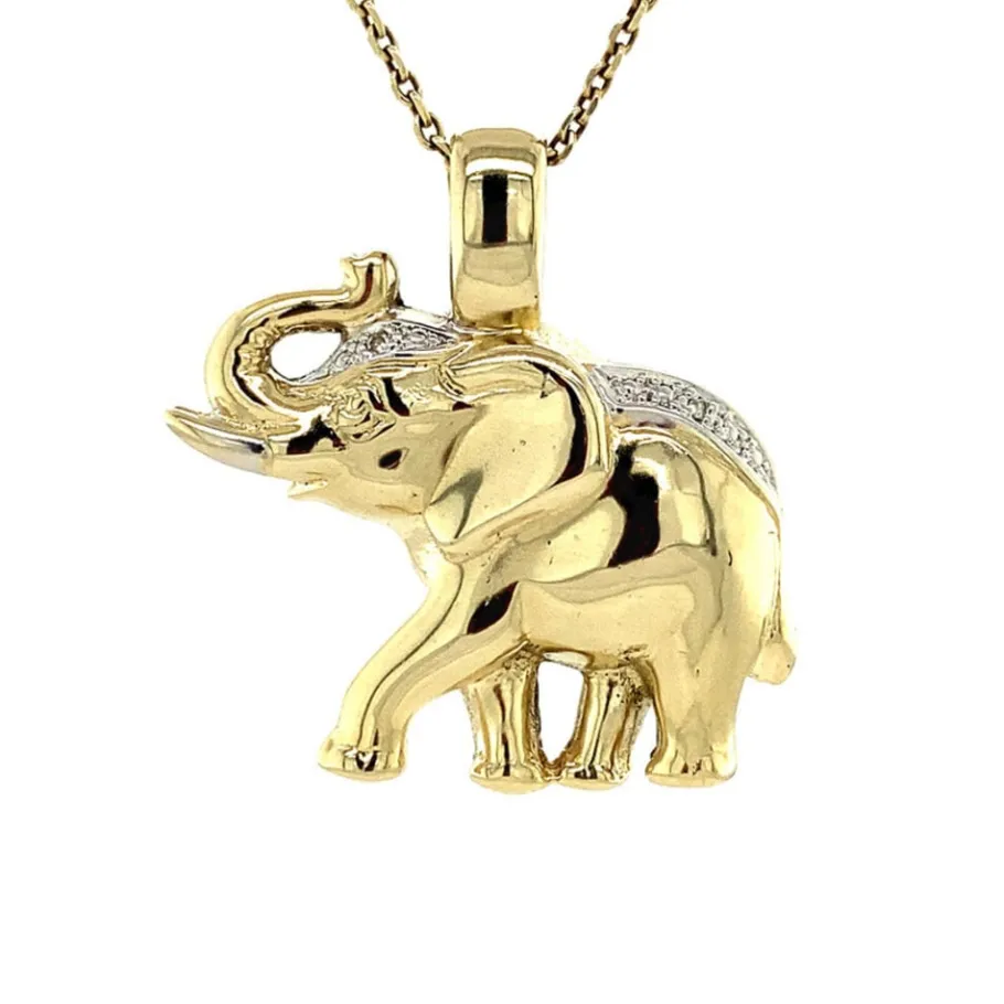 Gold elephant pendant with diamond 14 krt>Vintage Jewellery Sale