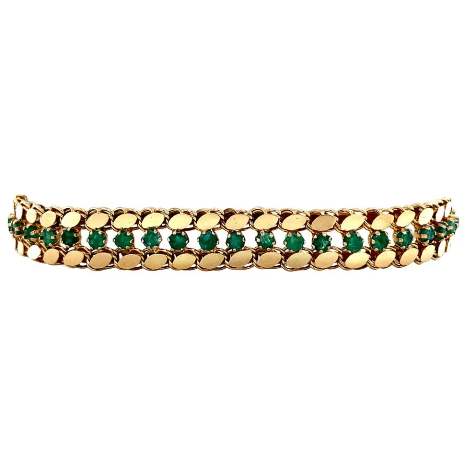 Gold fantasy bracelet with emerald 14 krt>Vintage Jewellery Outlet
