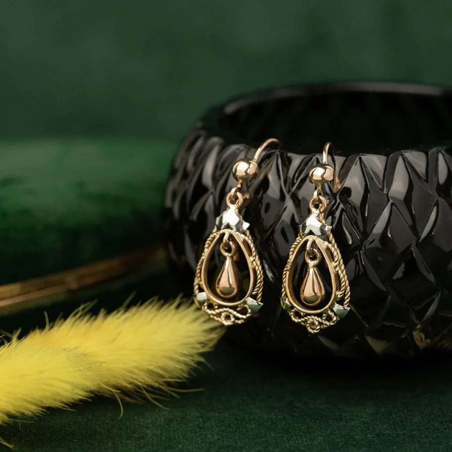 Gold fantasy earrings 14 krt>Vintage Jewellery New
