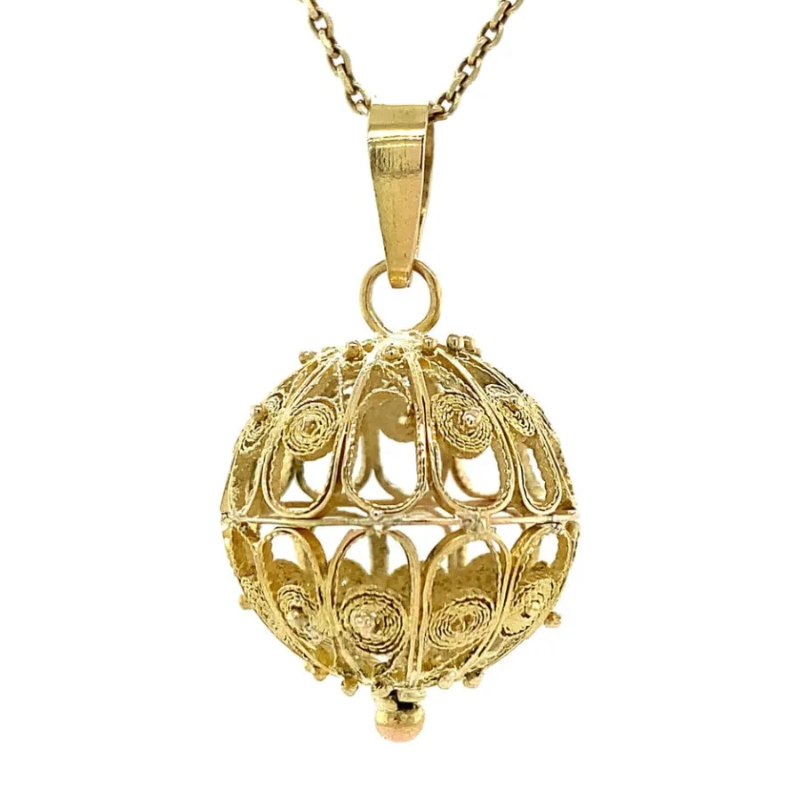 Gold filigree pendant 14 krt>Vintage Jewellery Best