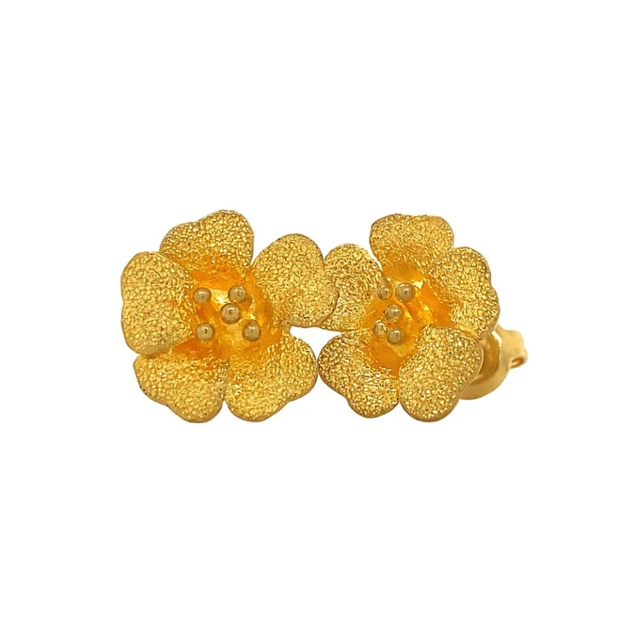 Gold flower ear studs 22 krt>Vintage Jewellery Discount