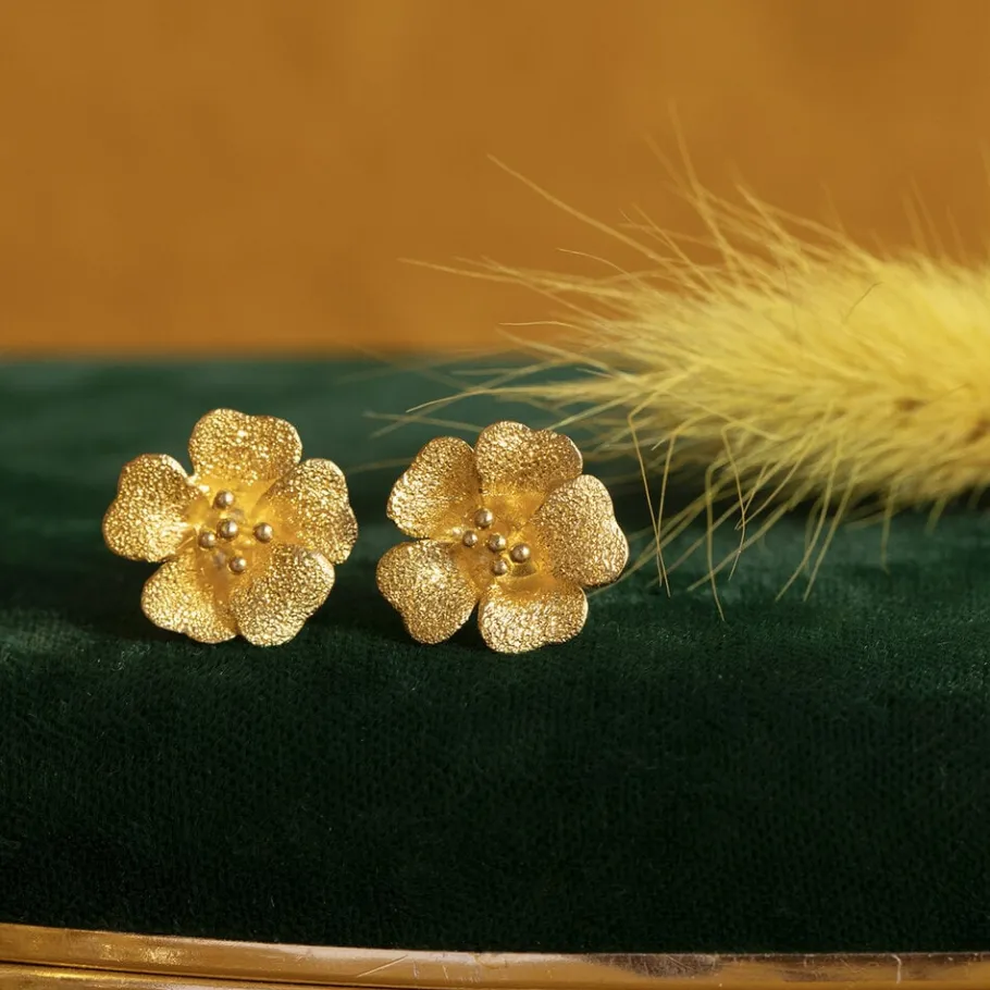Gold flower ear studs 22 krt>Vintage Jewellery Discount