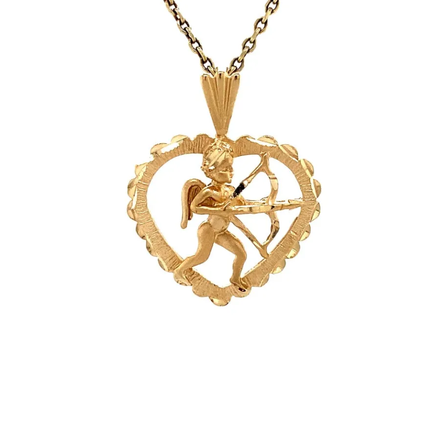 Gold heart pendant with cupid 14 krt>Vintage Jewellery Sale